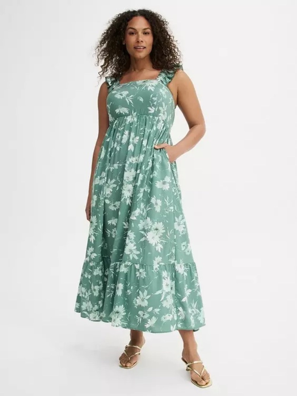 Torrid Ruffle Strap Tiered Maxi Dress Green Womens 3x
